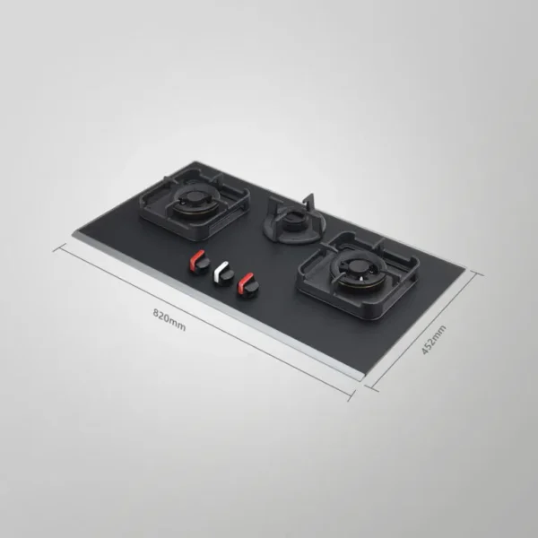 CRYSTAL NOIR 823- 3 Burners Built-in Hob with Frosted Crystal Black Glass Finish - Image 3