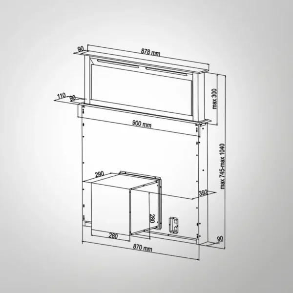 VISTOSI LX DHC 90 BLK (IS) Chimney with Backlit Front Glass - Image 2